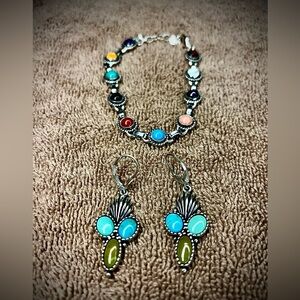 Relios & Q.T. 925 Sterling Silver Multicolor Bracelet & Earring Set item#0043